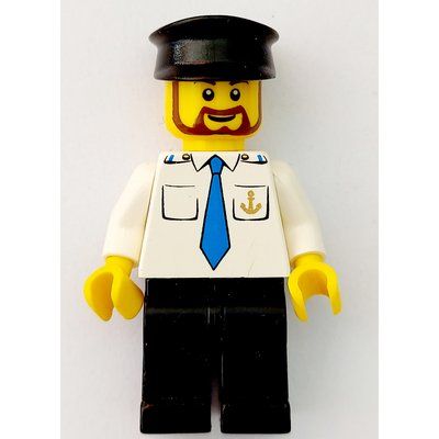 Figurine Ship Captain, White Shirt with Anchor and Tie, Black Legs, Black Hat, Beard du set 4645