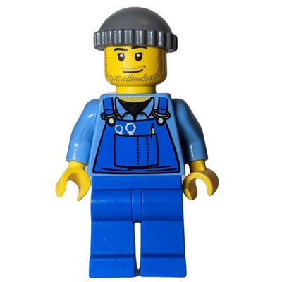 Figurine Man, Blue Overalls over Shirt, Blue Legs, Dark Bluish Gray Hat, Stubble du set 4645