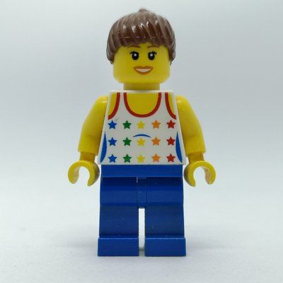 Figurine Woman, White Vest with Stars, Blue Legs, Reddish Brown Hair du set 4644