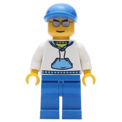 Figurine Man, White and Blue Hoodie, Blue Legs, Blue Cap, Silver Sunglasses du set 4644