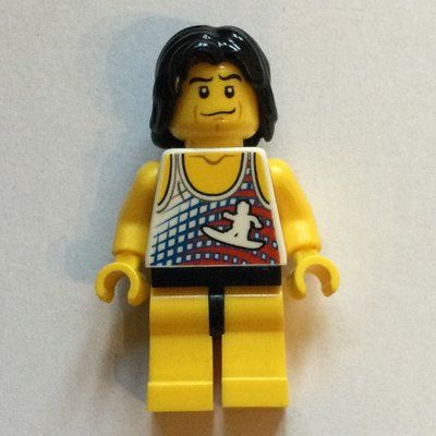 Figurine Surfer, White Tank Top with Surfer, Yellow Legs, Black Hair du set 4644