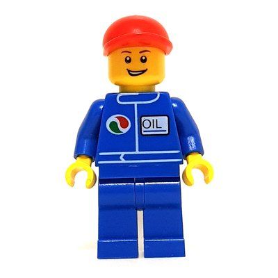 Minifigure Racer, Blue Jumpsuit with Octan Logo, Red Cap, Open Mouth del set 4643