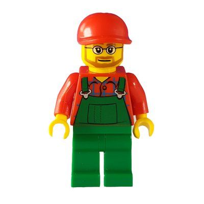 Figurine Man, Green Overalls over Red Shirt, Red Cap, Beard and Glasses du set 7684