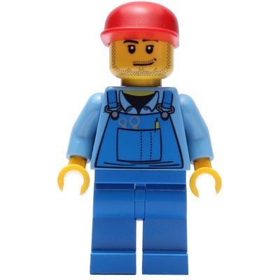 Figurine Man, Blue Overalls over Shirt, Blue Legs, Red Cap, Stubble du set 7637