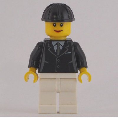 Minifigur Woman, Black Jacket with Tie, White Legs, Black Hard Hat aus Set 7635