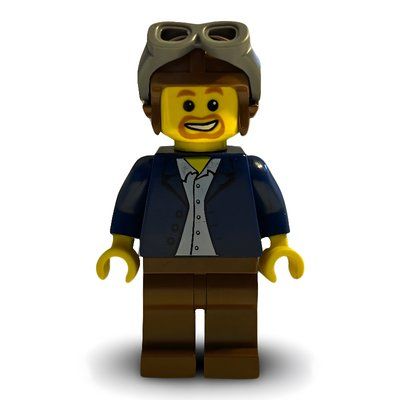 Minifigura Man, Open Dark Blue Jacket, Reddish Brown Legs, Helmet and Goggles del set 7643