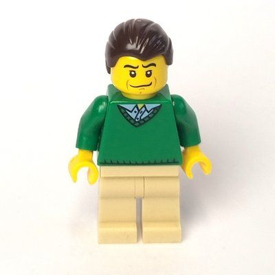 Figurine Man, Green V-Neck Sweater, Tan Legs, Dark Brown Hair du set 4442