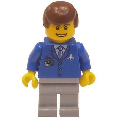 Figurine Airline Worker, Blue Jacket with Tie and Plane Logo, Light Bluish Gray Legs, Reddish Brown Hair du set 3182