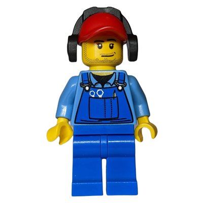 Figurine Ground Crew, Blue Overalls over Shirt, Red Cap with Ear Defenders, Stubble du set 60022