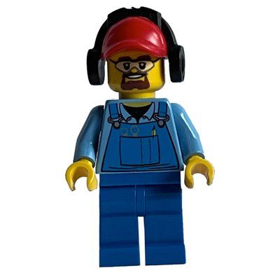 Figurine Ground Crew, Blue Overalls over Shirt, Red Cap with Ear Defenders, Safety Glasses and Goatee Beard du set 60022