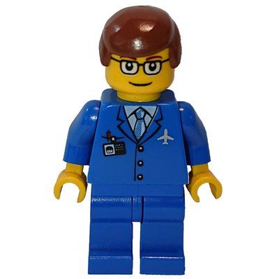 Figurine Airline Worker, Blue Suit with Tie and Plane Logo, Reddish Brown Hair, Glasses du set 7894