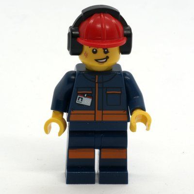 Figurine Ground Crew, Dark Blue Jumpsuit, Red Hard Hat with Ear Defenders du set 60262