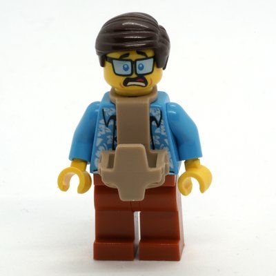Figurine Man, Open Dark Azure Hawaiian Shirt, Dark Orange Legs, Dark Brown Hair, Baby Carrier du set 60262