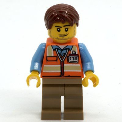 Figurine Ground Crew, Orange Safety Vest, Dark Tan Legs, Reddish Brown Hair du set 60262