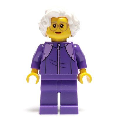 Figurine Woman, Dark Purple Jogging Suit, White Hair, Large Glasses du set 60261
