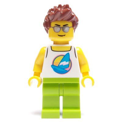 Figurine Man, White Tank Top with Windsurfer, Lime Legs, Reddish Brown Hair, Silver Sunglasses du set 60261