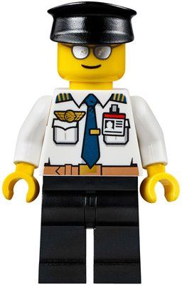 Figurine Pilot, White Shirt with Tie and Wing Badge, Black Legs, Black Hat, Silver Sunglasses du set 60101