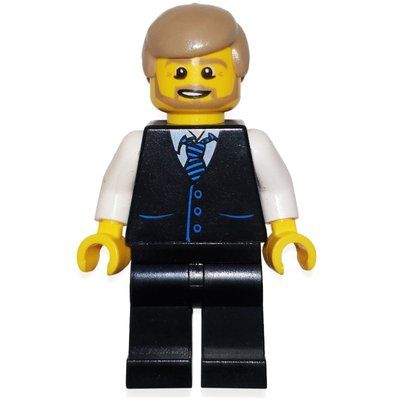 Minifigur Man, Black Vest with Tie, Dark Tan Hair, Beard aus Set 60104