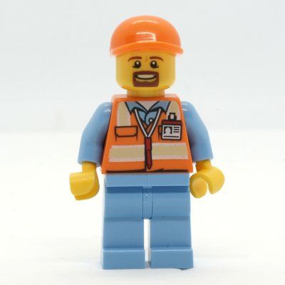 Minifigur Ground Crew, Orange Safety Vest, Medium Blue Legs, Orange Cap, Goatee Beard aus Set 60104