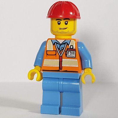 Figurine Ground Crew, Orange Safety Vest, Medium Blue Legs, Red Hard Hat, Stubble du set 60101