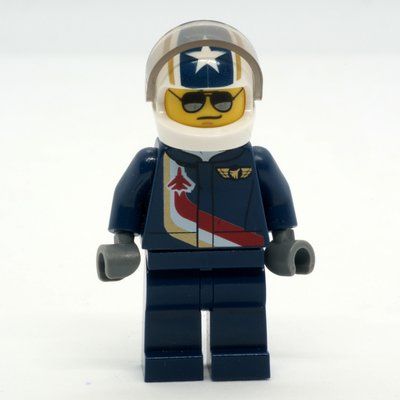 Minifigur Pilot, Dark Blue Jumpsuit with Plane and Wings Badge, White Helmet with Stars and Visor, Sunglasses aus Set 60103