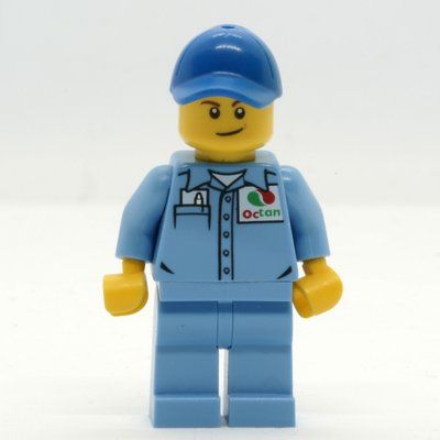 Minifigur Ground Crew, Medium Blue Shirt with Octan Logo, Medium Blue Legs, Blue Cap aus Set 60103