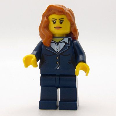 Minifigure Woman, Dark Blue Suit, Dark Orange Hair del set 60102