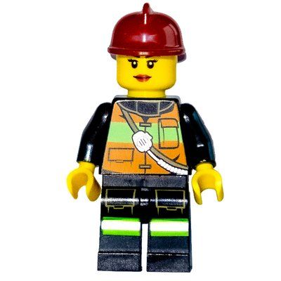 Figurine Firewoman, Orange Safety Vest with Radio, Dark Red Helmet du set 60061