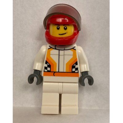 Figurine Racer, White and Orange Jumpsuit, Red Helmet with Visor du set 30358