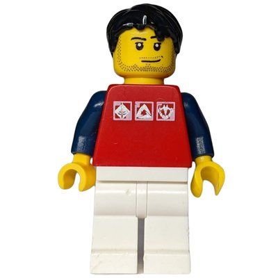Figurine Man, Red Top with Dark Blue Arms, White Legs, Black Hair, Stubble du set 8403