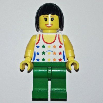 Figurine Woman, White Vest with Stars, Green Legs, Black Hair du set 8403