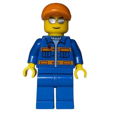 Figurine Ground Crew, Blue Jumpsuit with Orange Stripes and Pockets, Orange Cap, Silver Sunglasses du set 3368