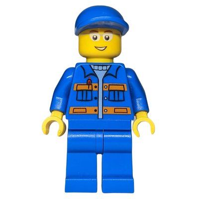 Figurine Ground Crew, Blue Jumpsuit with Orange Stripes and Pockets, Blue Cap, Glasses du set 3366