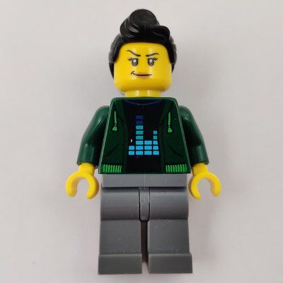 Figurine Woman, Open Dark Green Hoodie, Black Hair du set 60258