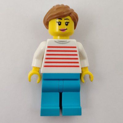 Figurine Woman, Red and White Striped Sweater, Medium Azure Legs, Medium Nougat Hair du set 60258