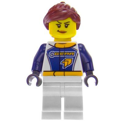 Figurine Racer, Woman, Dark Blue and White Jumpsuit with 'GEAR', Reddish Brown Hair du set 60151