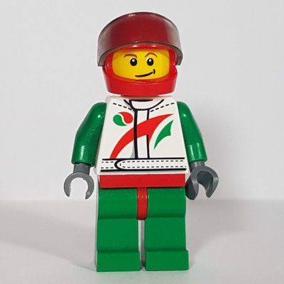 Figurine Racer, White and Green Jumpsuit with Octan Logo, Red Helmet with Visor du set 60053