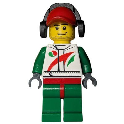 Figurine Racer, White and Green Jumpsuit with Octan Logo, Red Cap with Ear Defenders, Stubble du set 60025