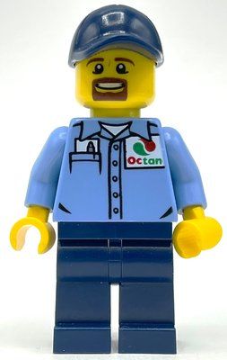 Figurine Man, Medium Blue Shirt with Octan Logo, Dark Blue Legs, Dark Blue Cap, Goatee Beard du set 60257