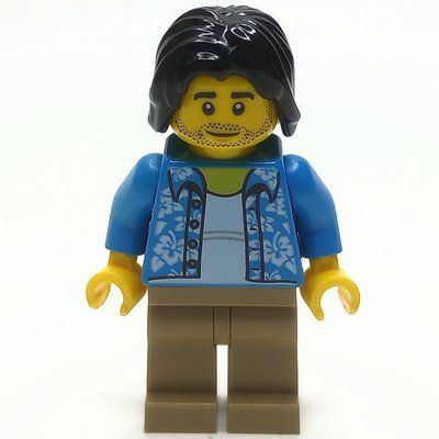 Figurine Man, Open Dark Azure Hawaiian Shirt, Dark Tan Legs, Black Hair du set 60257