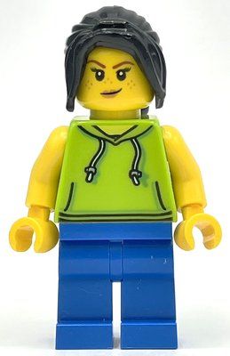 Figurine Woman, Lime Hoodie, Blue Legs, Black Hair du set 60257