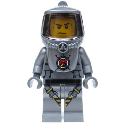 Figurine Volcano Explorer, Man, Flat Silver Hazmat Suit du set 60124