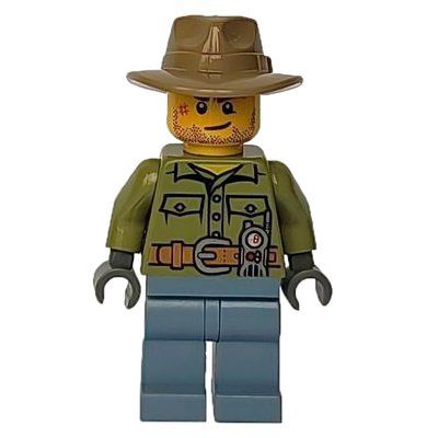 Figurine Volcano Explorer, Man, Olive Green Shirt, Sand Blue Legs, Dark Tan Wide Brim Hat du set 60124