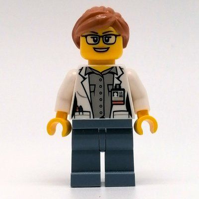Figurine Marine Scientist, Woman, Open White Lab Coat, Sand Blue Legs, Medium Nougat Hair, Glasses du set 60265
