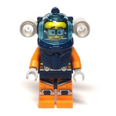 Figurine Diver, Man, Dark Blue and Orange Wetsuit, Dark Blue Diving Helmet with Flashlights and Visor, Glasses du set 60264