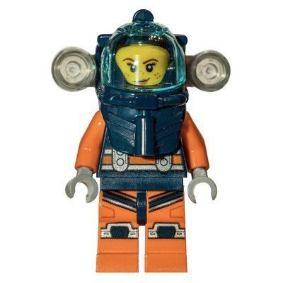 Figurine Diver, Woman, Dark Blue and Orange Wetsuit, Dark Blue Diving Helmet with Flashlights and Visor du set 60264