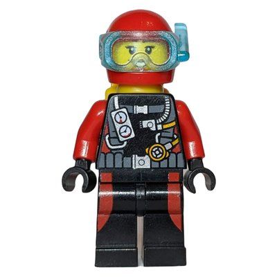 Figurine Diver, Woman, Black and Red Wetsuit with Gauges, Red Helmet with Mask du set 60096