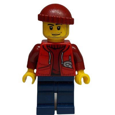 Figurine Marine Explorer, Open Red Jacket over Dark Red Sweater, Dark Red Hat, Stubble du set 60095