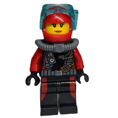 Figurine Diver, Woman, Black and Red Wetsuit with Gauges, Red Helmet with Mask du set 60095