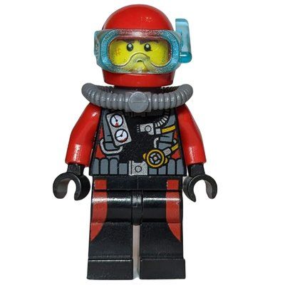 Figurine Diver, Man, Black and Red Wetsuit with Gauges, Red Helmet with Mask du set 60095